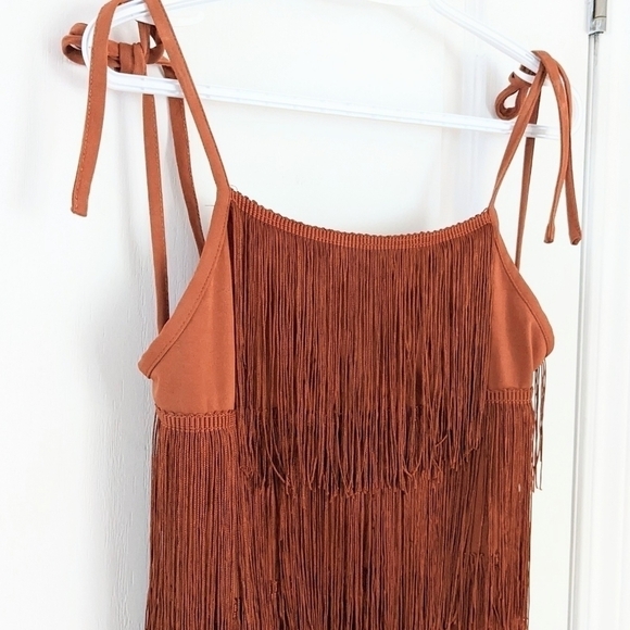 FASHION nova part crasher fringe romper copper brown size XL @L1 - Picture 3 of 11